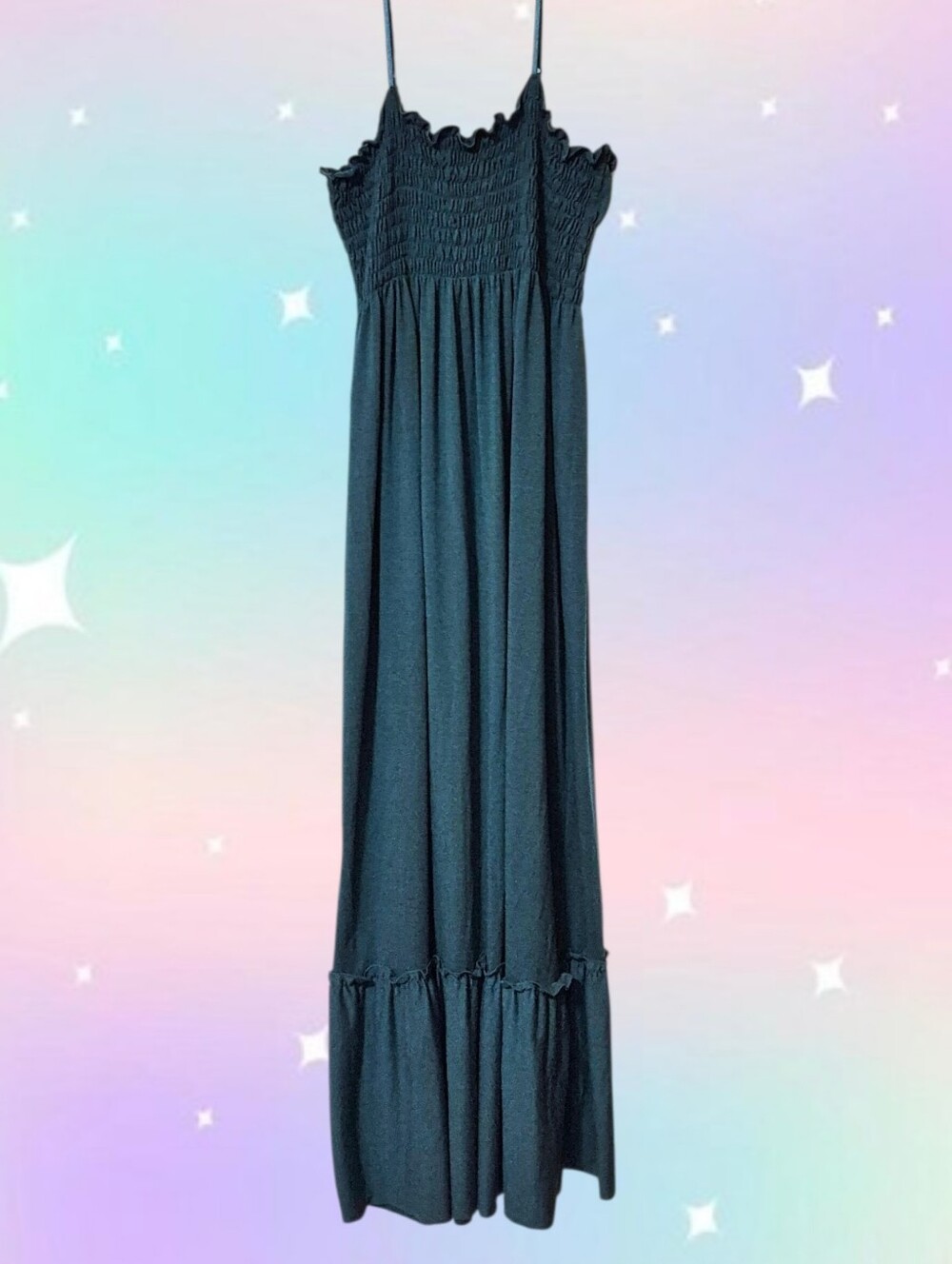 Dark Teal Green Shirred Top Maxi Dress